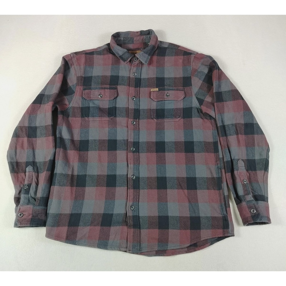 Orvis Flannel Shirt Mens Large Red Gray Black Plaid Button Down Cabincore Warm